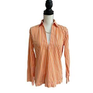 Ralph Lauren Sport Orange White Stripe Cotton Popover Shirt Women’s Medium
